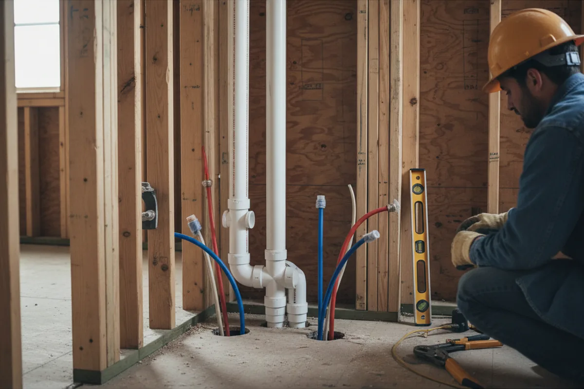Drain and supply rough-in during Sump Pump Repair in Paullina